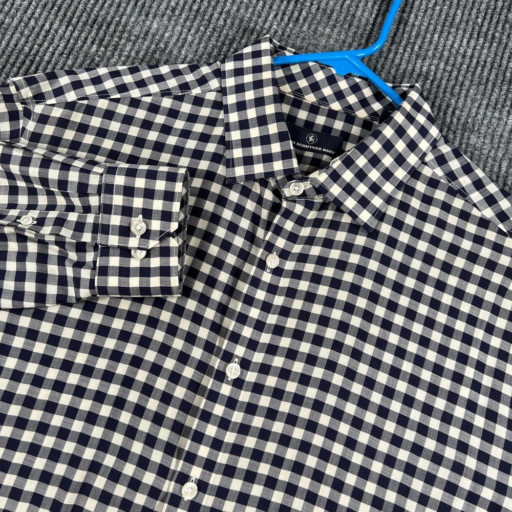 Hart‎ Schaffner Marx Shirt Mens XL Extra Large Blue Check Long Sleeve Button Up